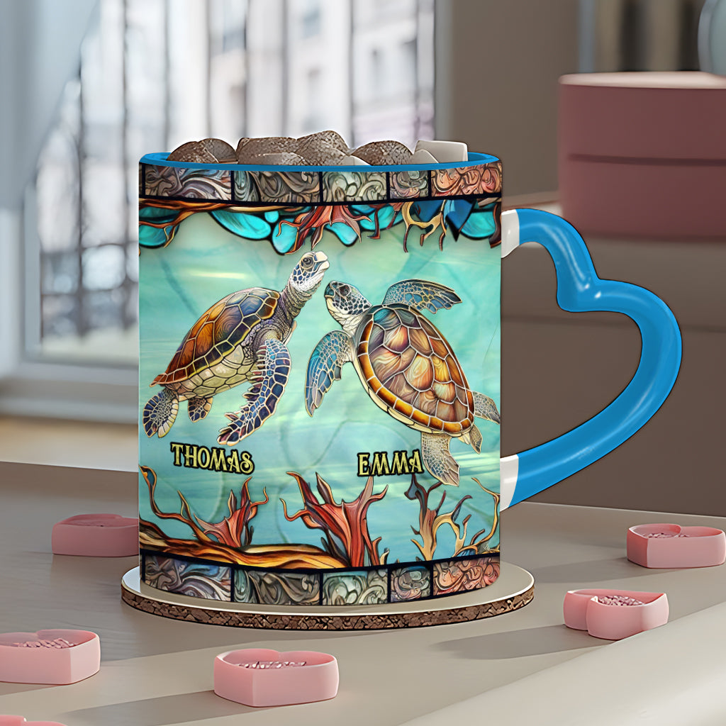 You And Me And The Sea - Personalized Turtle Heart Handle Mug