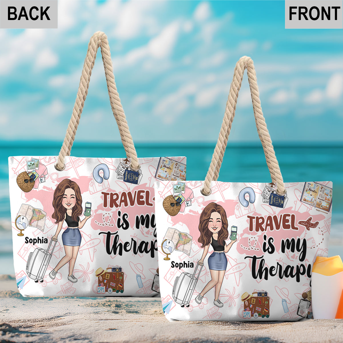 Travel Is My Therapy - Personalized Travelling Beach Bag