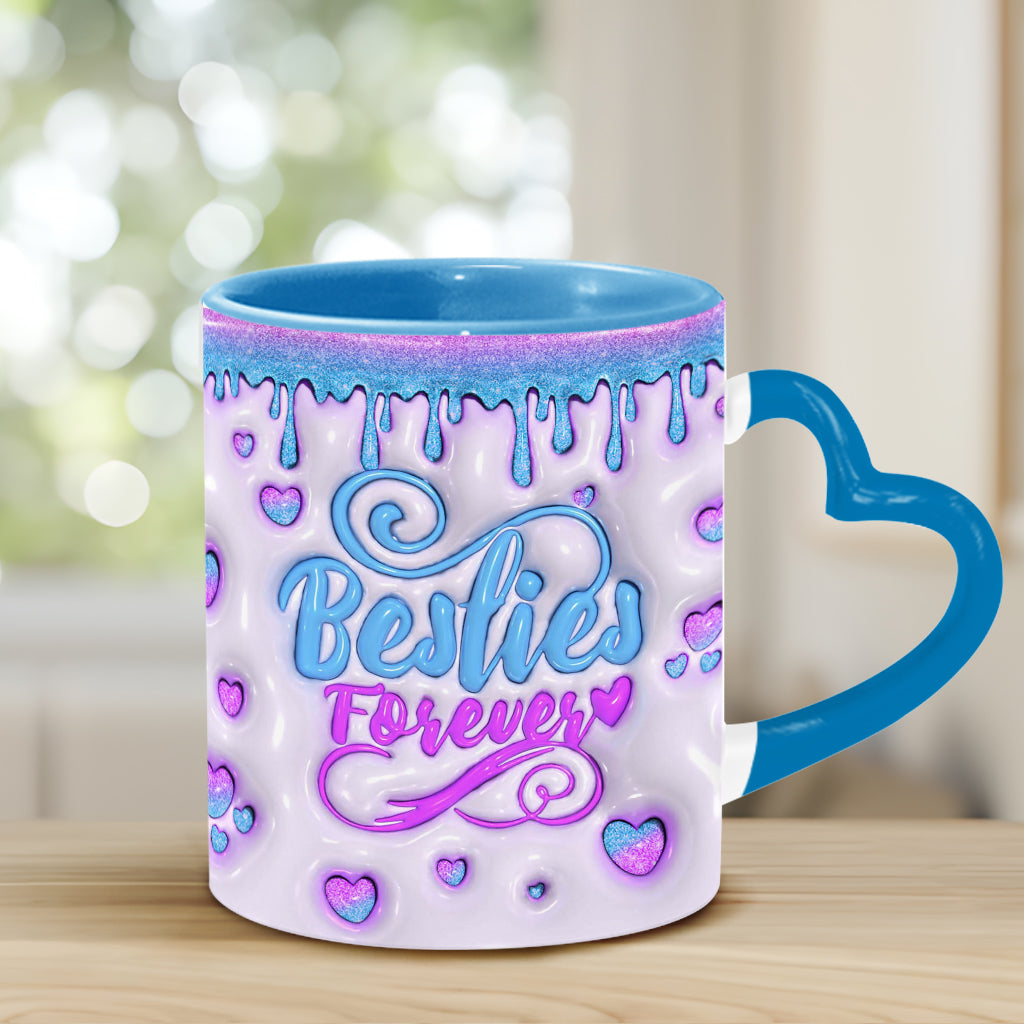 Besties Forever Beautiful Birth Month Flower - Personalized Bestie Heart Handle Mug