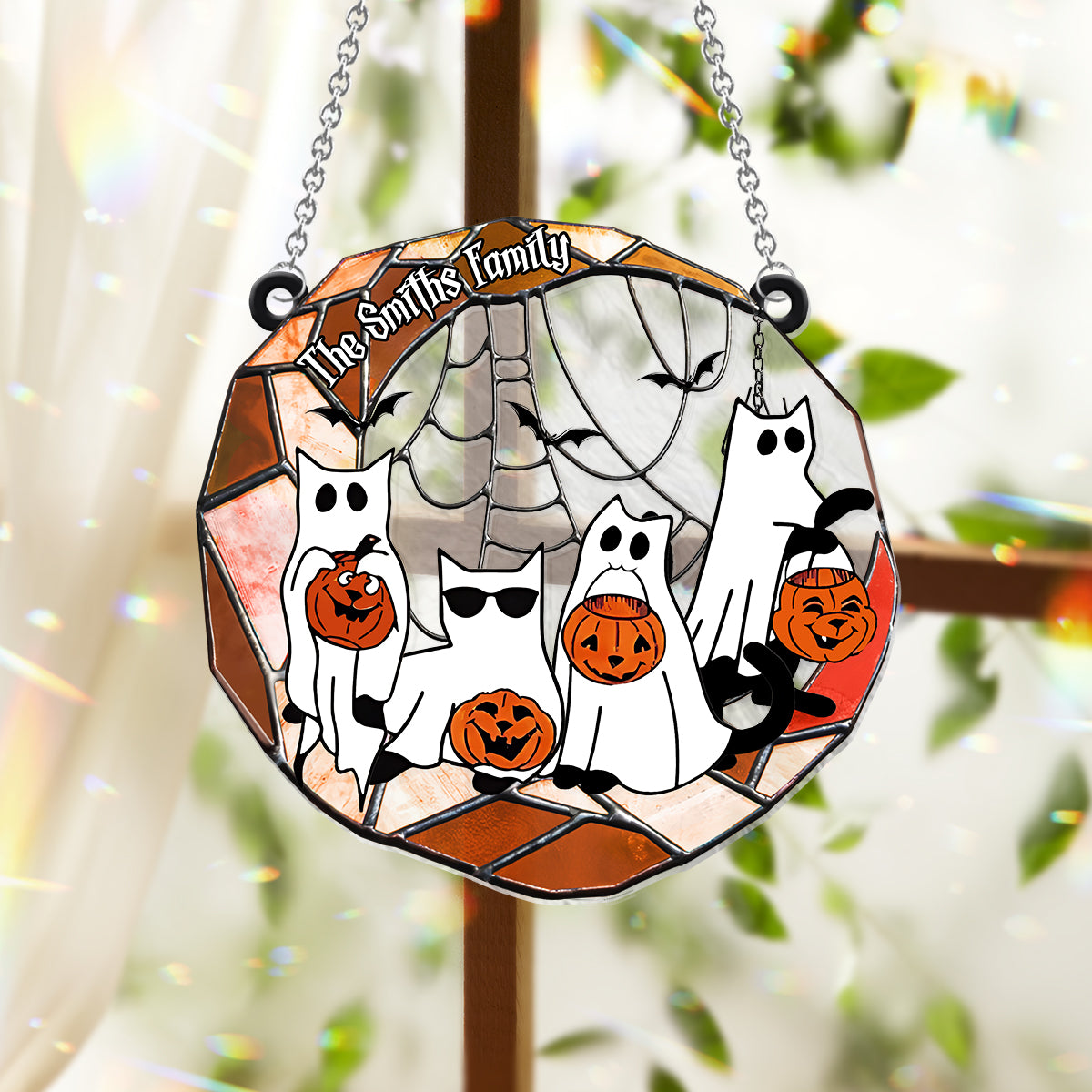 Black Cat Halloween 2024 - Personalized Black Cat Window Hanging Suncatcher Ornament