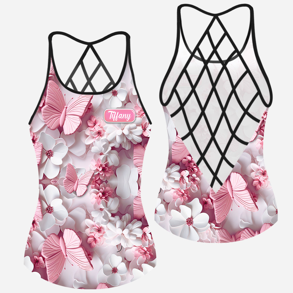 Wonderful Butterflies - Personalized Butterfly Cross Tank Top