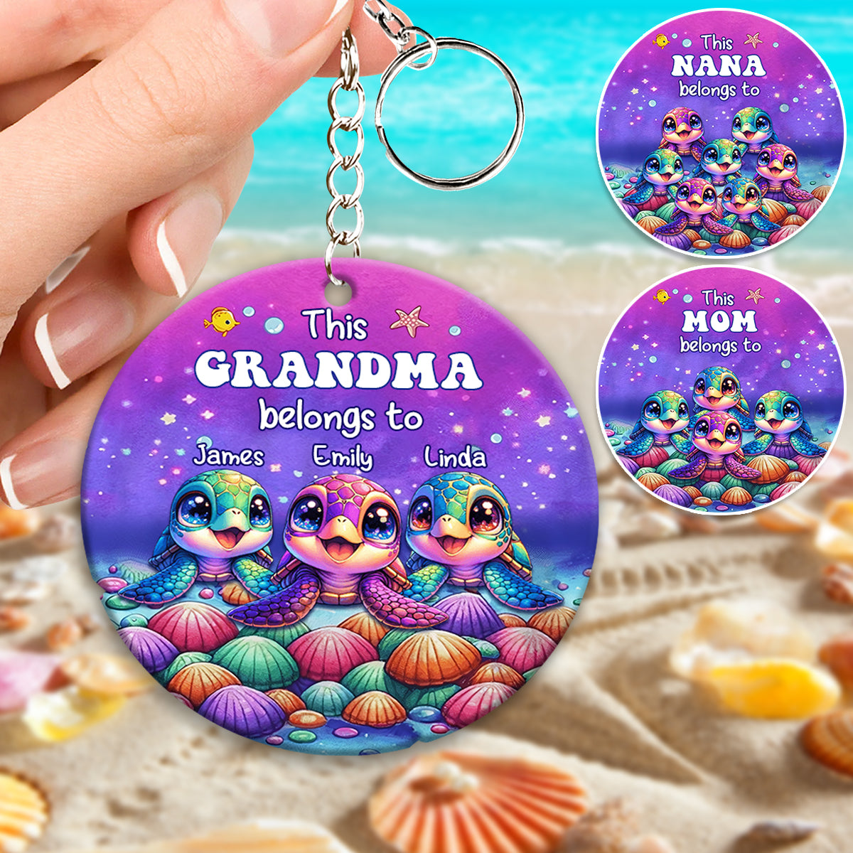 This Grandma Belongs To Sea Turtle Version - Personalized Grandma Custom Shaped Keychain