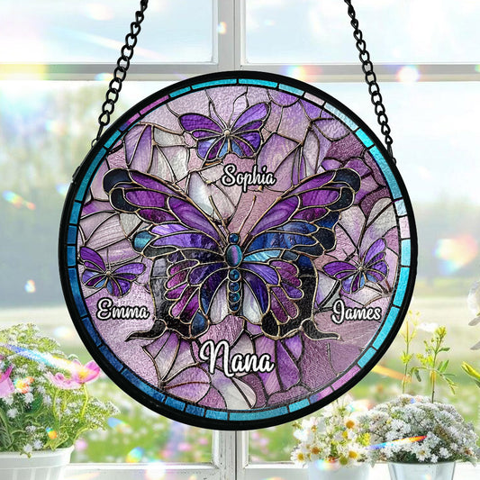 Nana Beautiful Butterfly Any Title - Personalized Grandma Stained Glass Suncatcher
