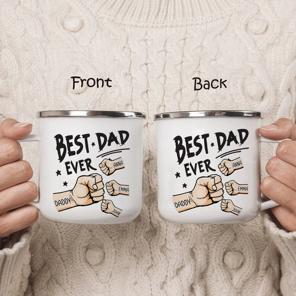 Best Dad Ever Fist Bump - Personalized Father Enamel Mug