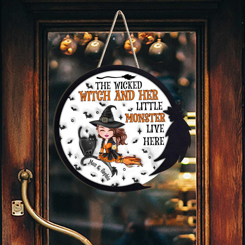 The Wicked Witch And Her Little Monsters Live Here - Personalized Witch Custom Shaped Wood Sign