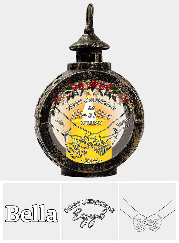 Holding Hands First Christmas - Personalized Couple Round Lantern With Light