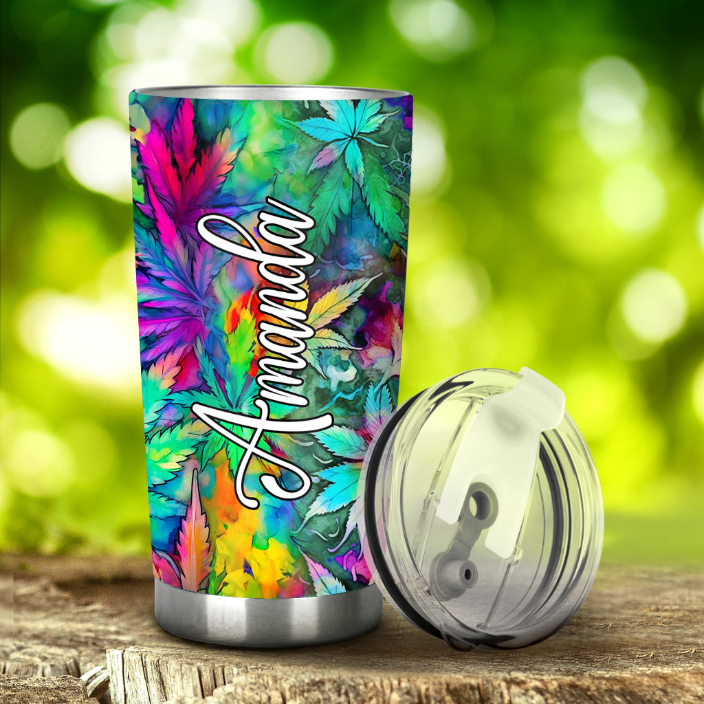 Psychedelic Marijuana Leaf - Personalized Weed Tumbler
