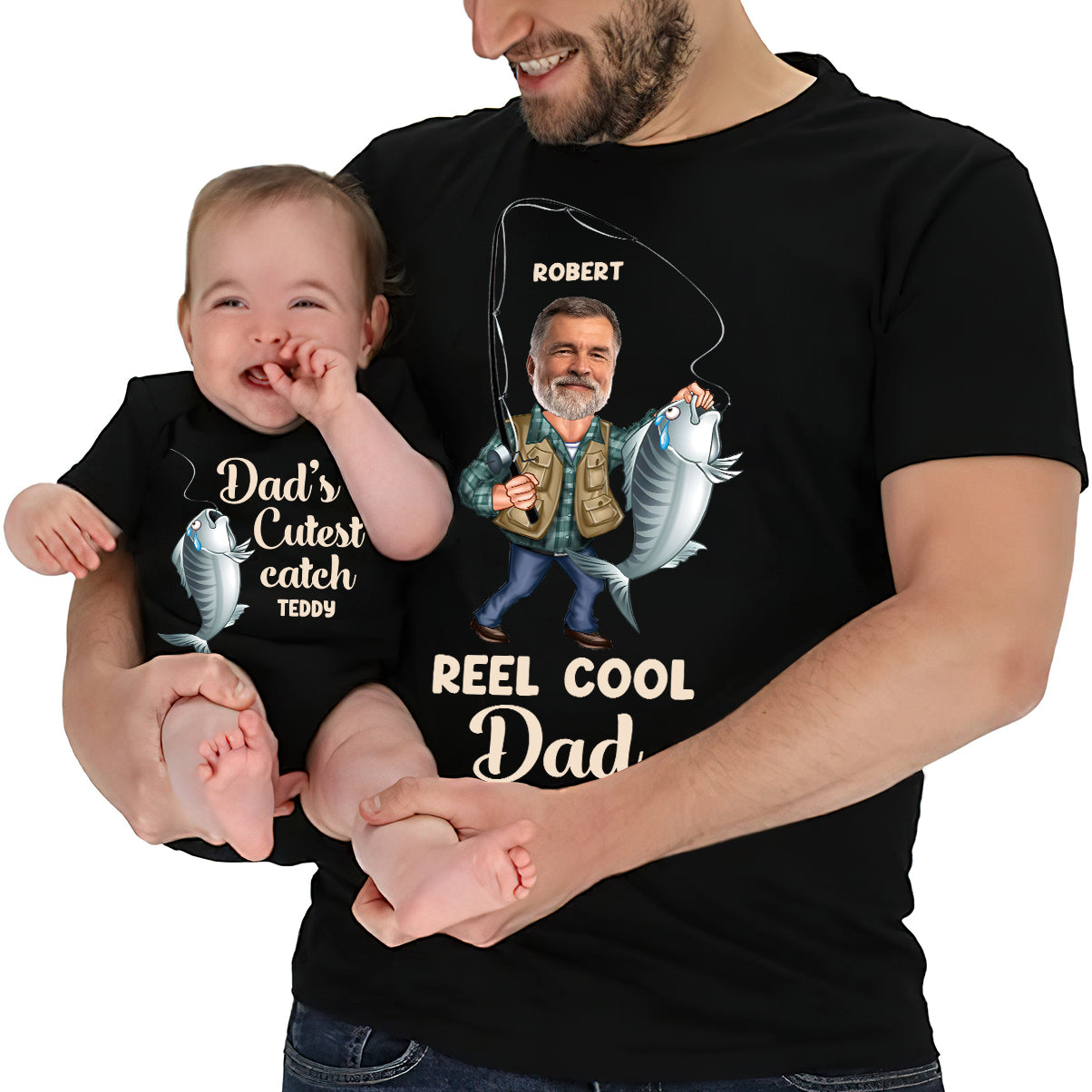 Reel Cool Dad - Personalized Fishing T-shirt And Baby Onesie