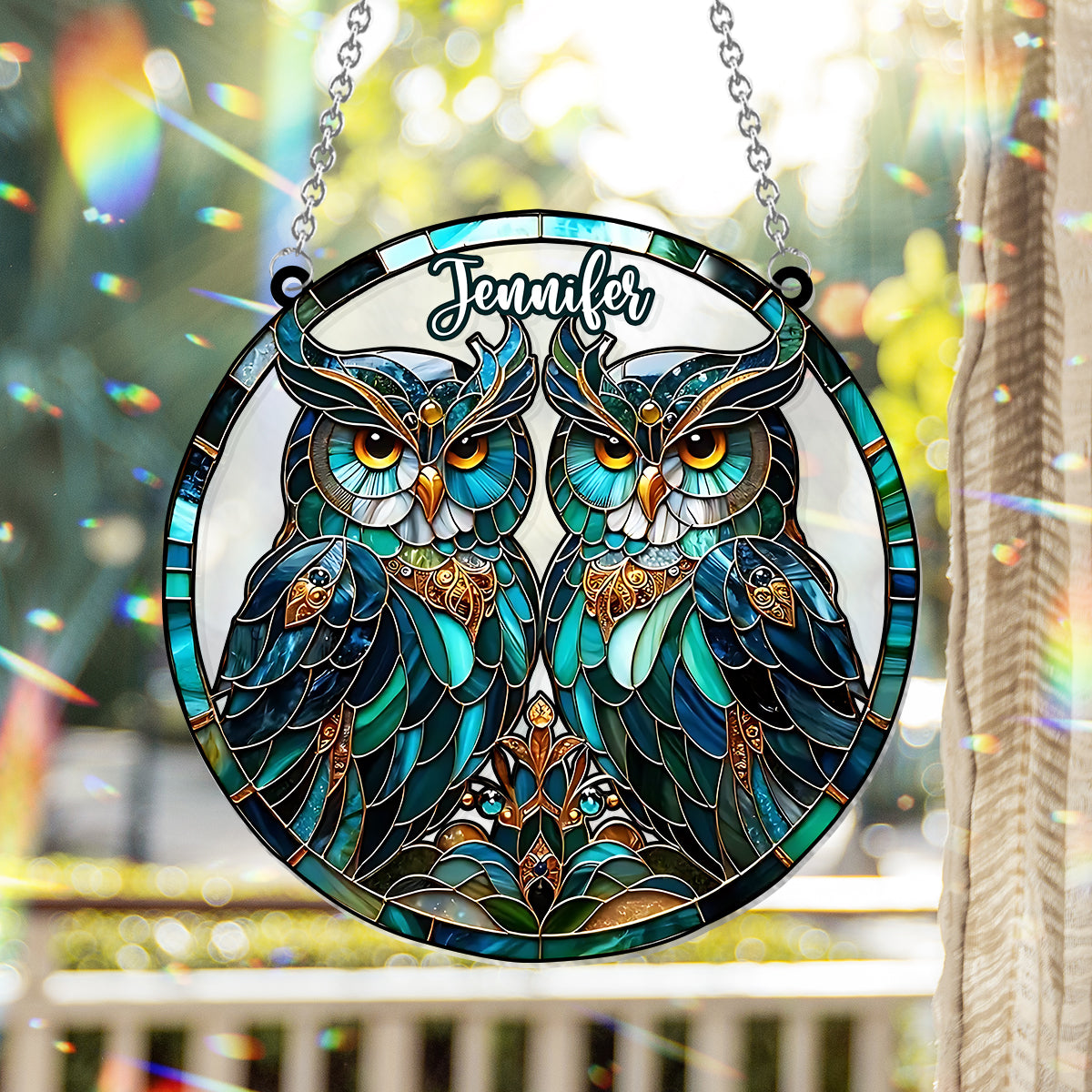 Beautiful Owls - Personalized Owl Window Hanging Suncatcher Ornament