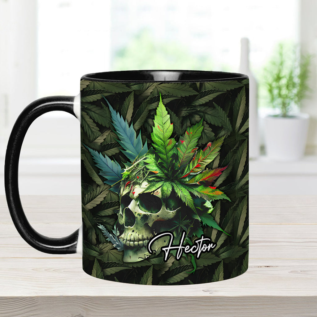 Skull Green Leaf - Personalized Weed Accent Mug
