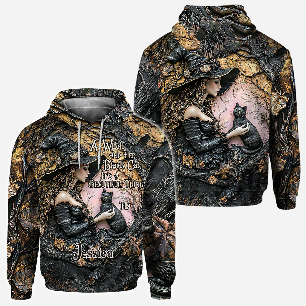 A Witch And Her Black Cat It's A Beautiful Thing - Personalized Witch All Over Shirt