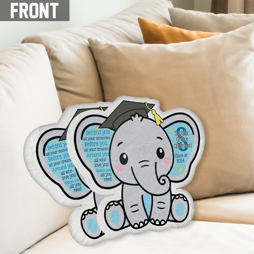 Graduation Elephant Behind You All Your Memories - Personalized Graduation Shaped Pillow