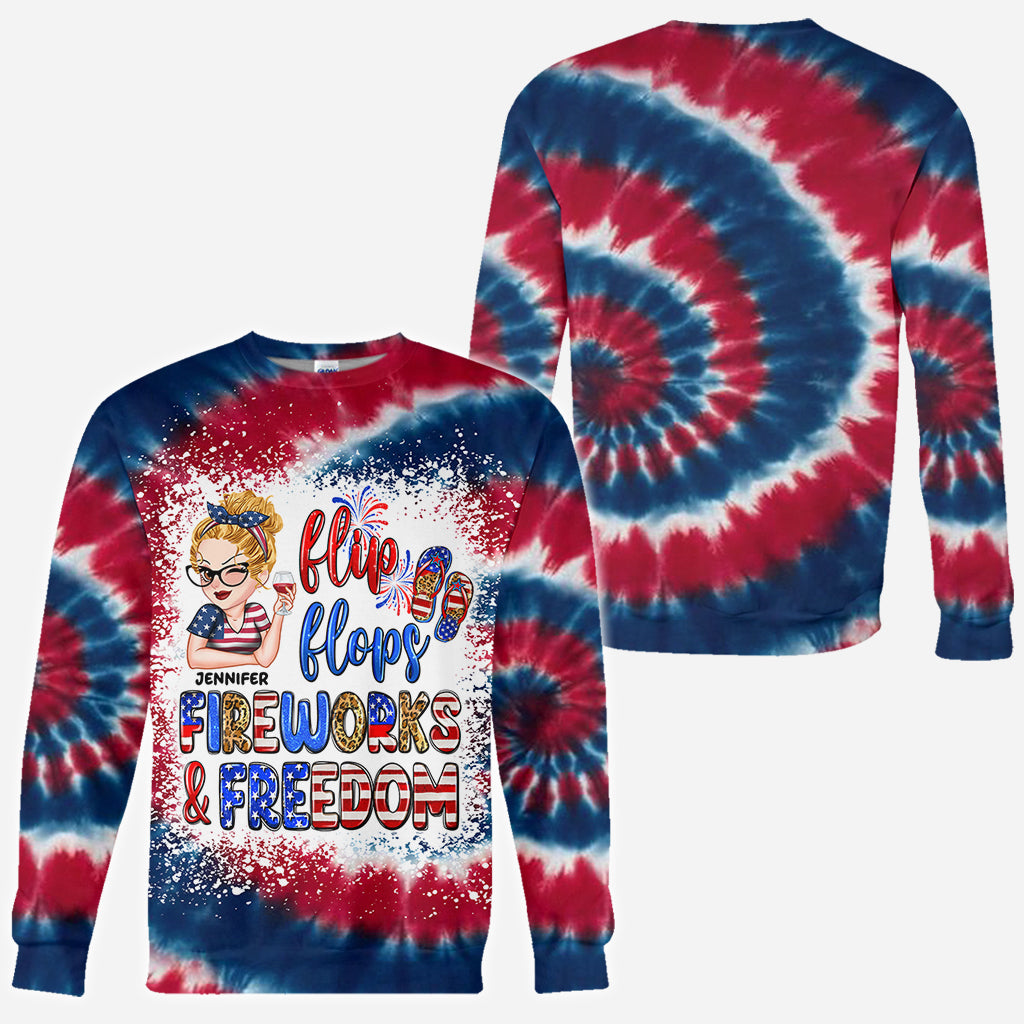 Flip Flops Fireworks And Freedom - Personalized Patriot All Over Shirt