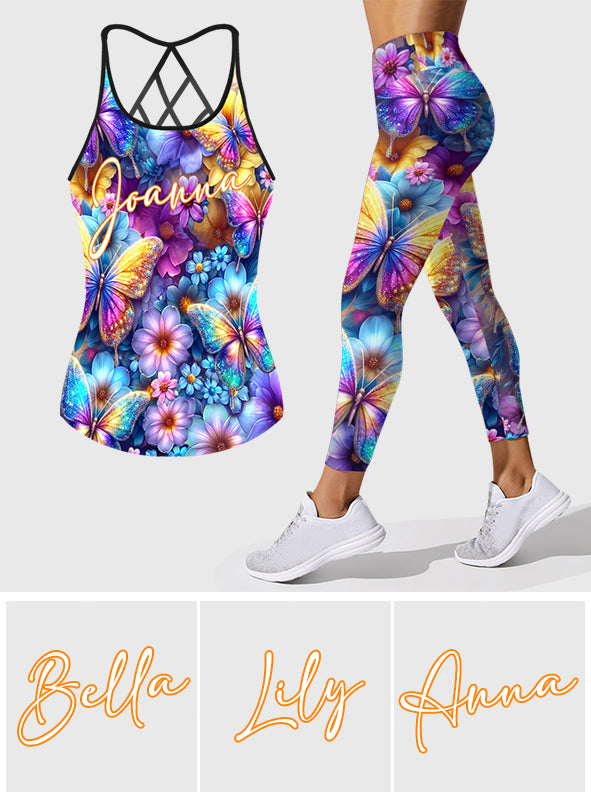 Beautiful Butterflies - Personalized Butterfly Cross Tank Top and Leggings