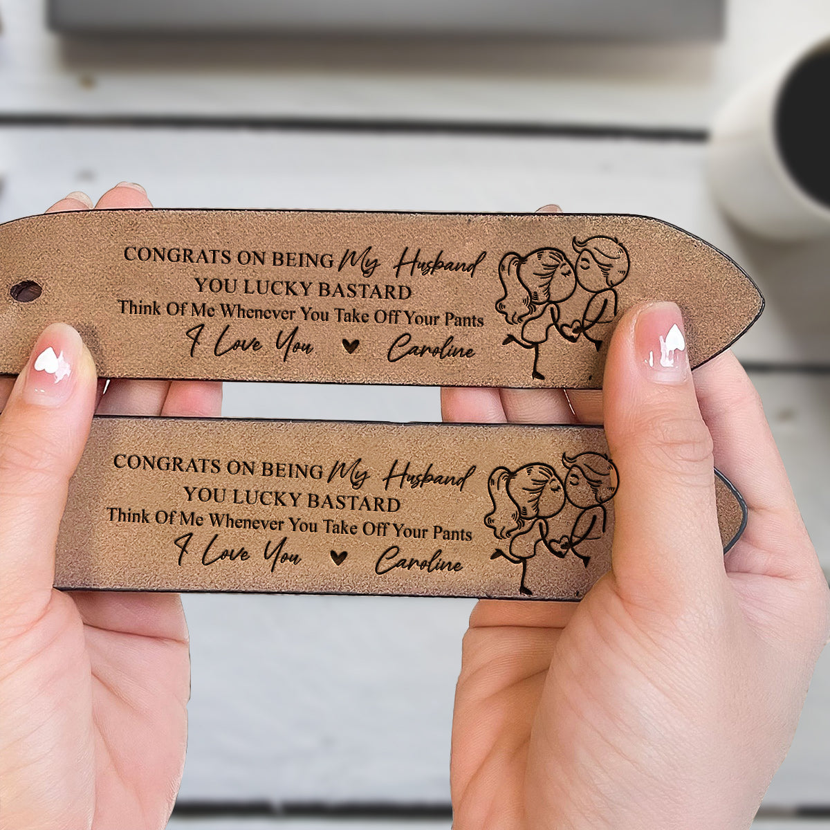 Congrats On Being My Husband - Personalized Husband And Wife Leather Belt