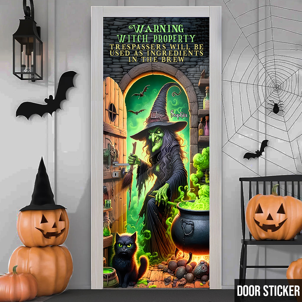 Warning Witch Property - Personalized Witch Door Sticker
