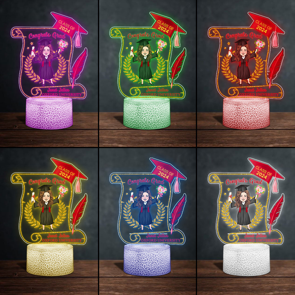 Congratulation Grad - Personalized Graduation Shaped Plaque Light Base