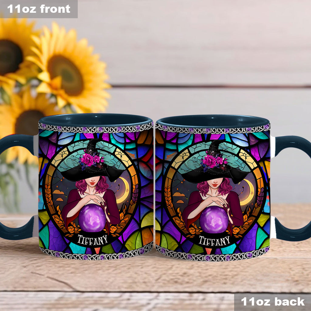 Mystical Witch Purple Stained Glass - Personalized Witch Accent Mug