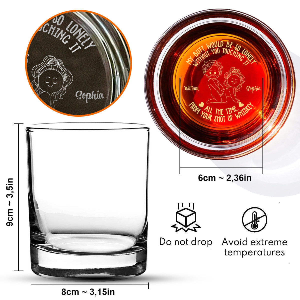 My Butt Would Be So Lonely - Personalized Couple Engraved Whiskey Glass