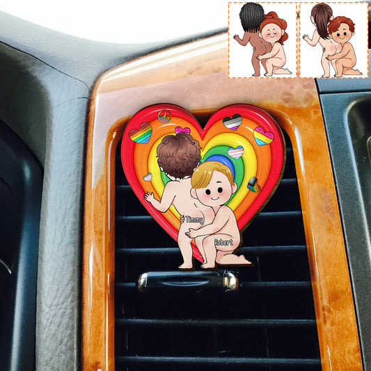 Pride Cute Couple - Personalized LGBT Support Shaped Car Visor Clip