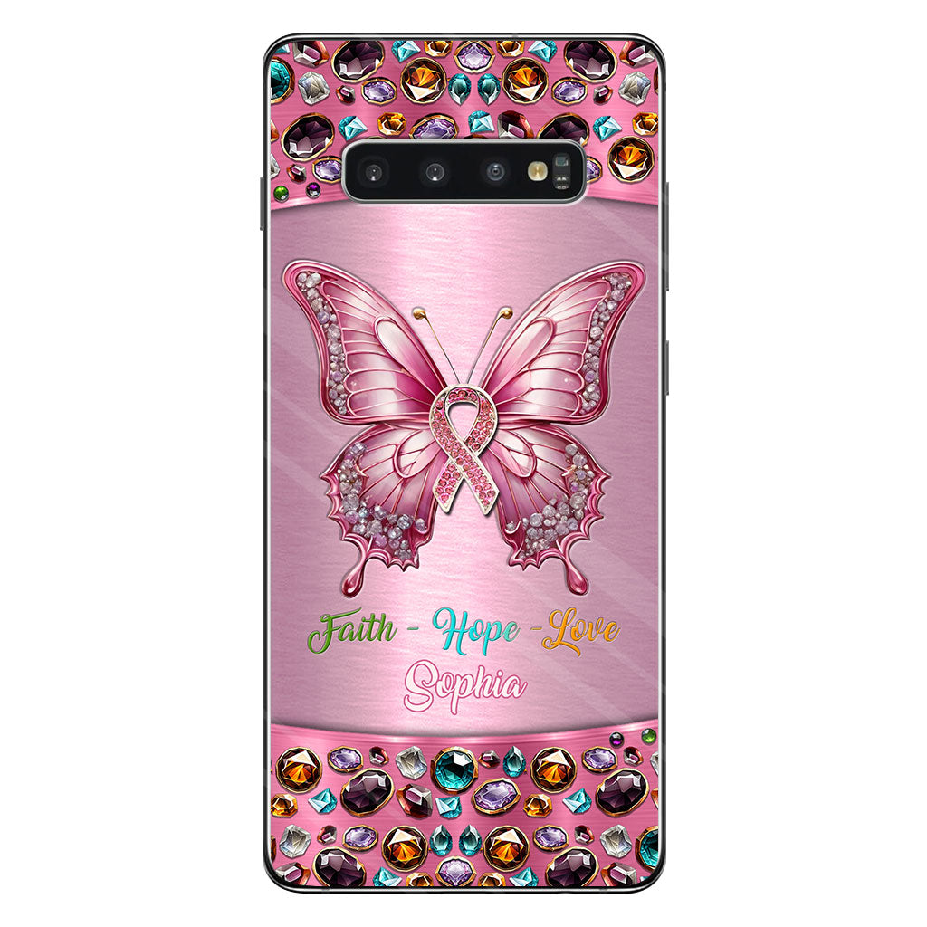 Hope For A Cure - Personalized Breast Cancer Awareness Clear Phone Case