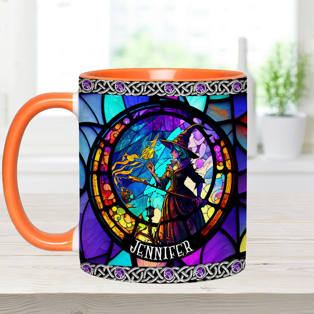 Beautiful Stained Glass Witch - Personalized Witch Accent Mug