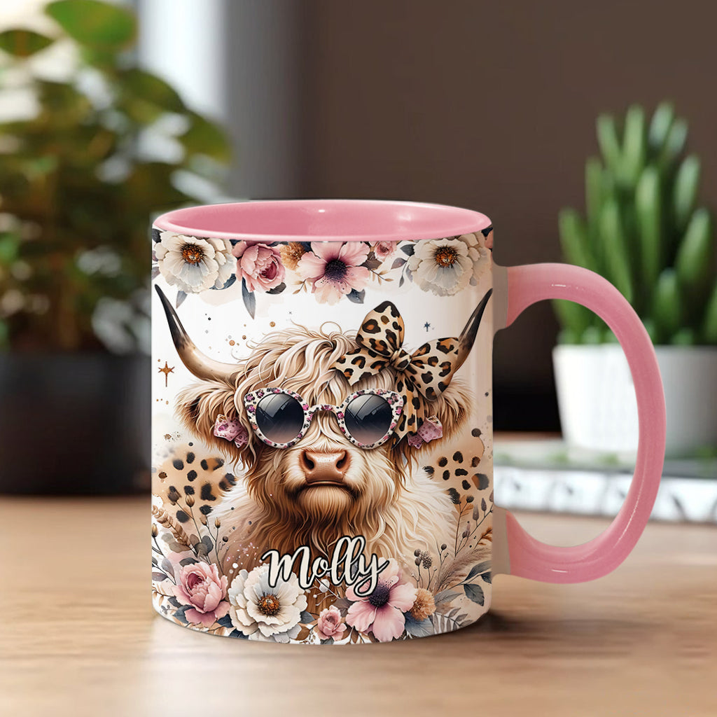 Cool Cow With Leopard Glasses - Personalized Accent Mug