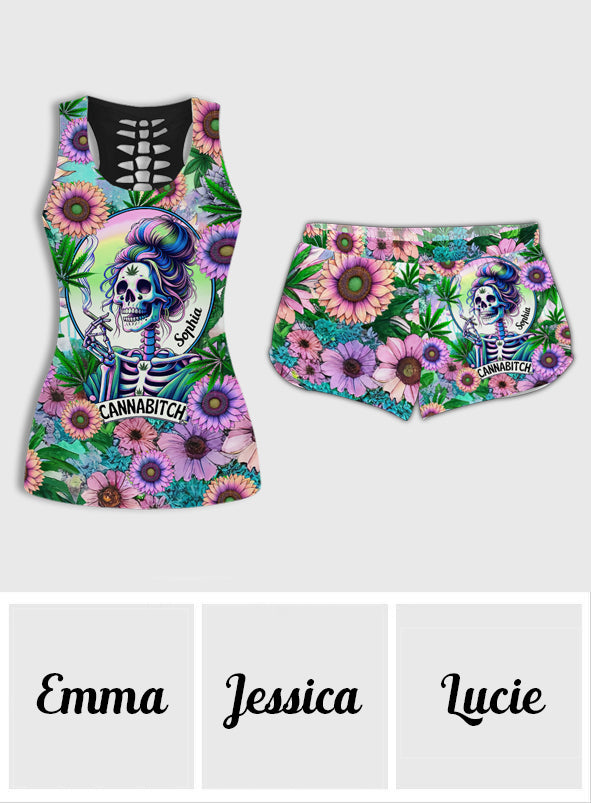 Cannabitch - Personalized Weed Hollow Tank Top and Women Shorts