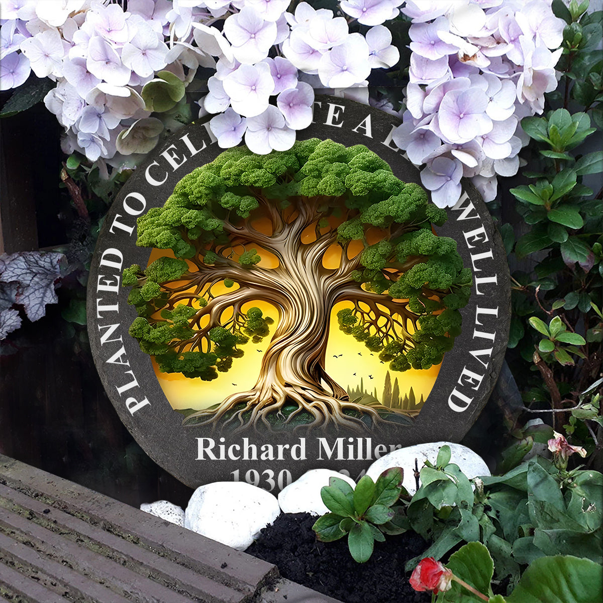 Planted To Celebrate A Life Well Lived - Personalized Memorial Round Shaped Stone