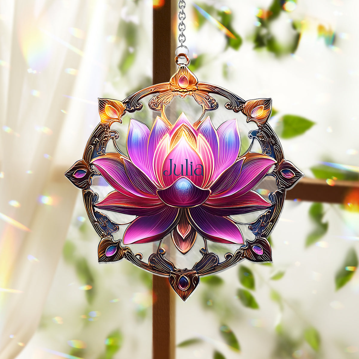 Beautiful Lotus - Personalized Yoga Window Hanging Suncatcher Ornament