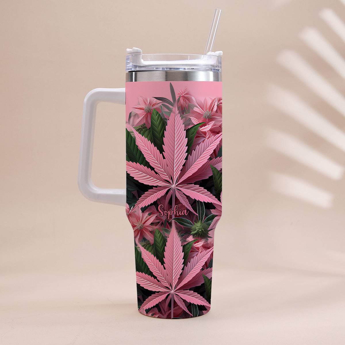 Pink Stoner Chick - Personalized Weed Tumbler With Handle