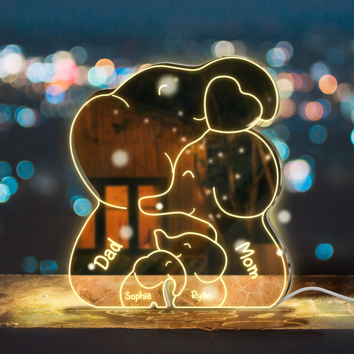 Elephant Family - Personalized Family Mirror Light