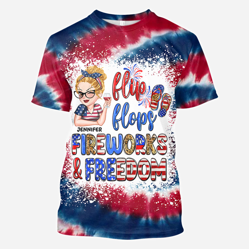 Flip Flops Fireworks And Freedom - Personalized Patriot All Over Shirt