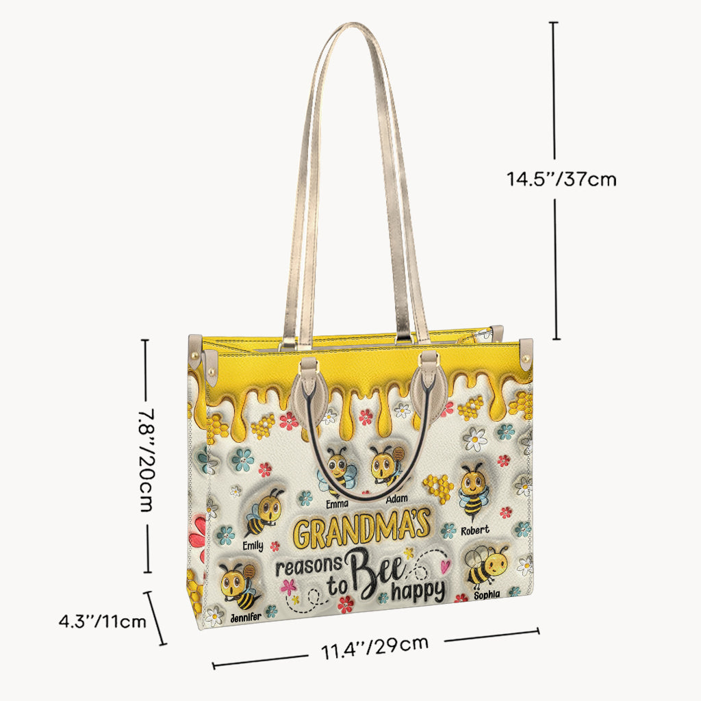 Grandma's Reasons To Bee Happy - Personalized Grandma Leather Handbag