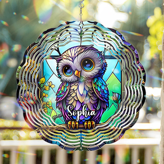 Cute Owl Stained Glass - Personalized Owl Wind Spinner