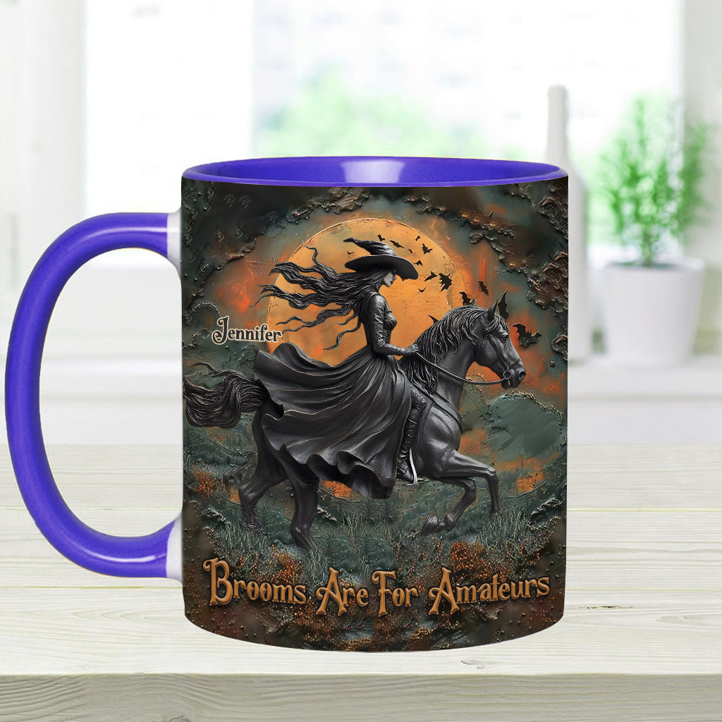 Brooms Are For Amateurs - Personalized Horse Accent Mug