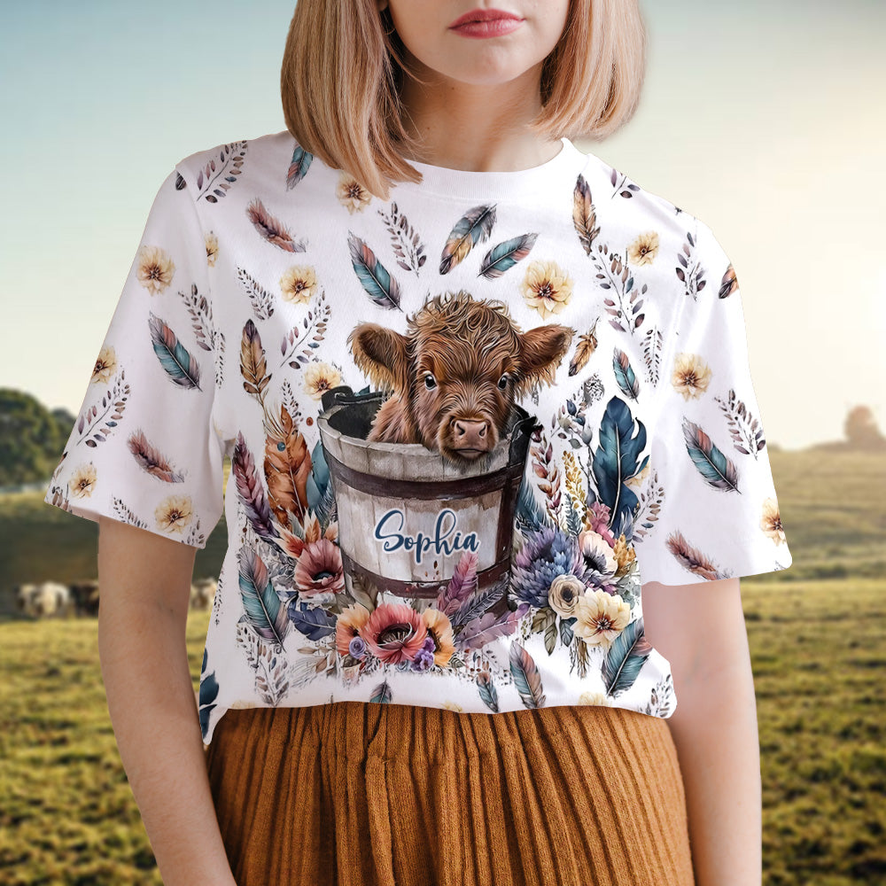 Baby Highland Cow In a Bucket - Personalized All Over Shirt