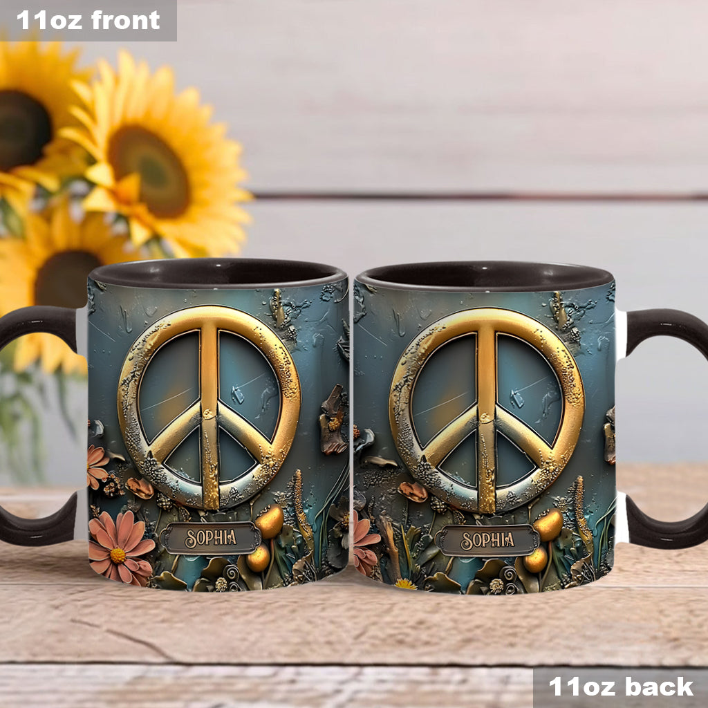 Peace, Love, And Happiness - Personalized Hippie Accent Mug