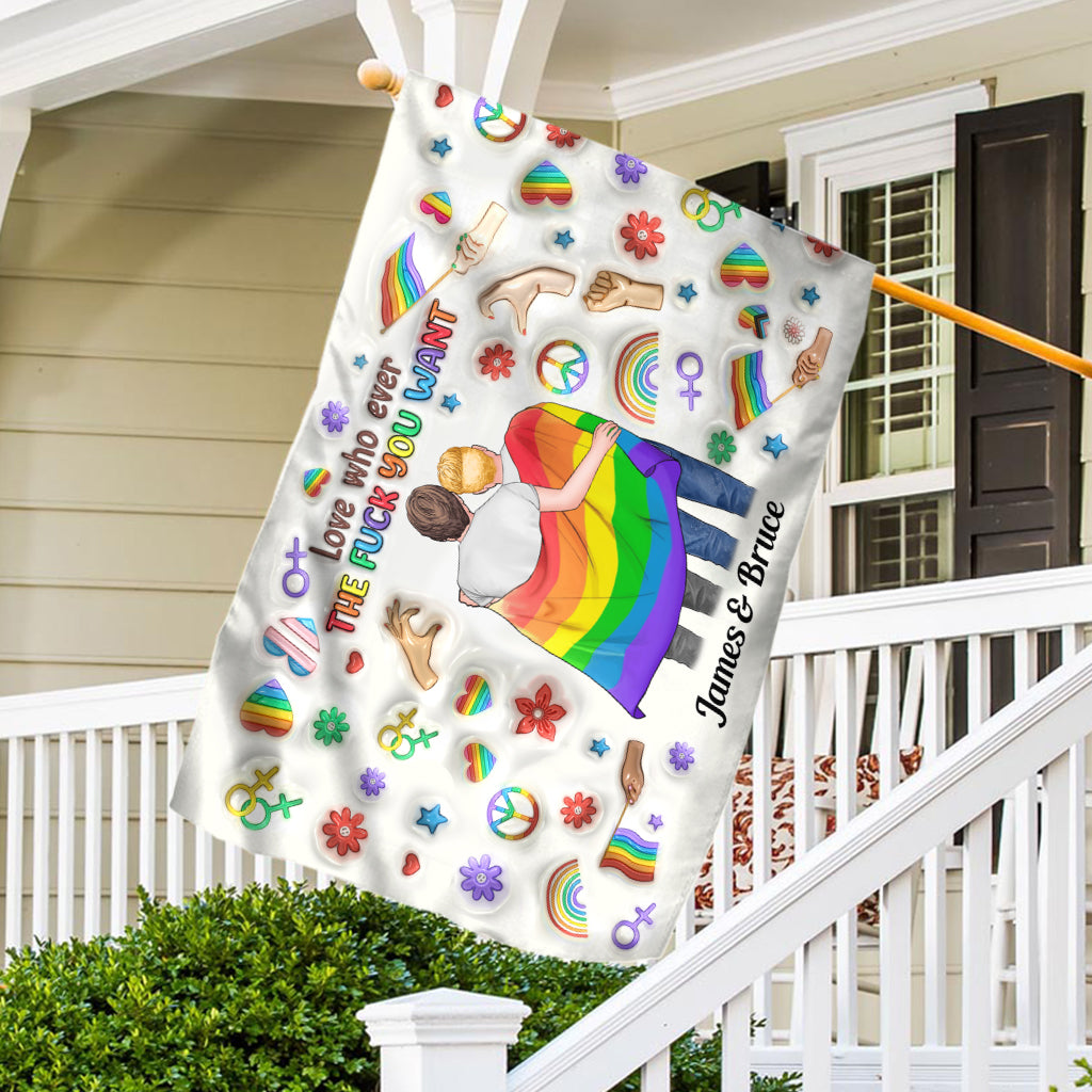Love Whoever You Want - Personalized LGBT Support House Flag