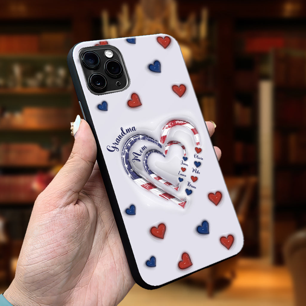 4th Of July Grandma's Hearts - Personalized Grandma Phone Case