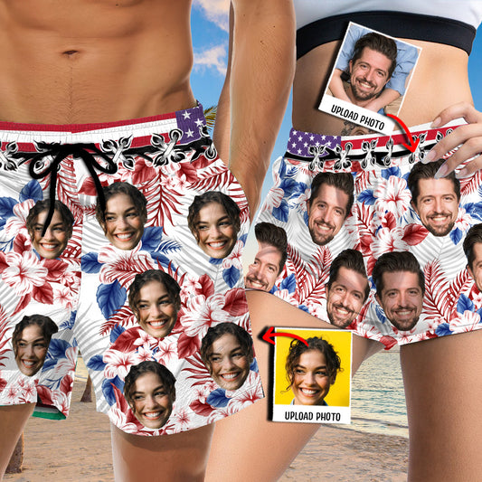 Face Customized Tropical Flag - Personalized Couple Men Shorts and Women Shorts