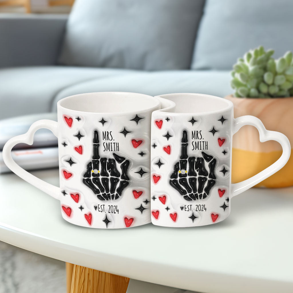 Funny Anniversary - Personalized Husband And Wife Matching Heart Handle Mug