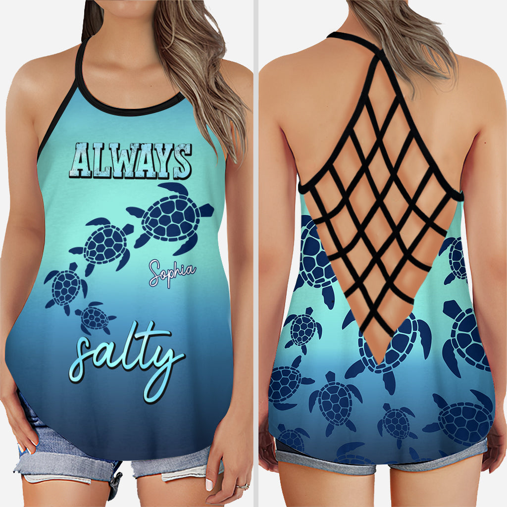 Always Salty - Personalized Turtle Cross Tank Top and Leggings