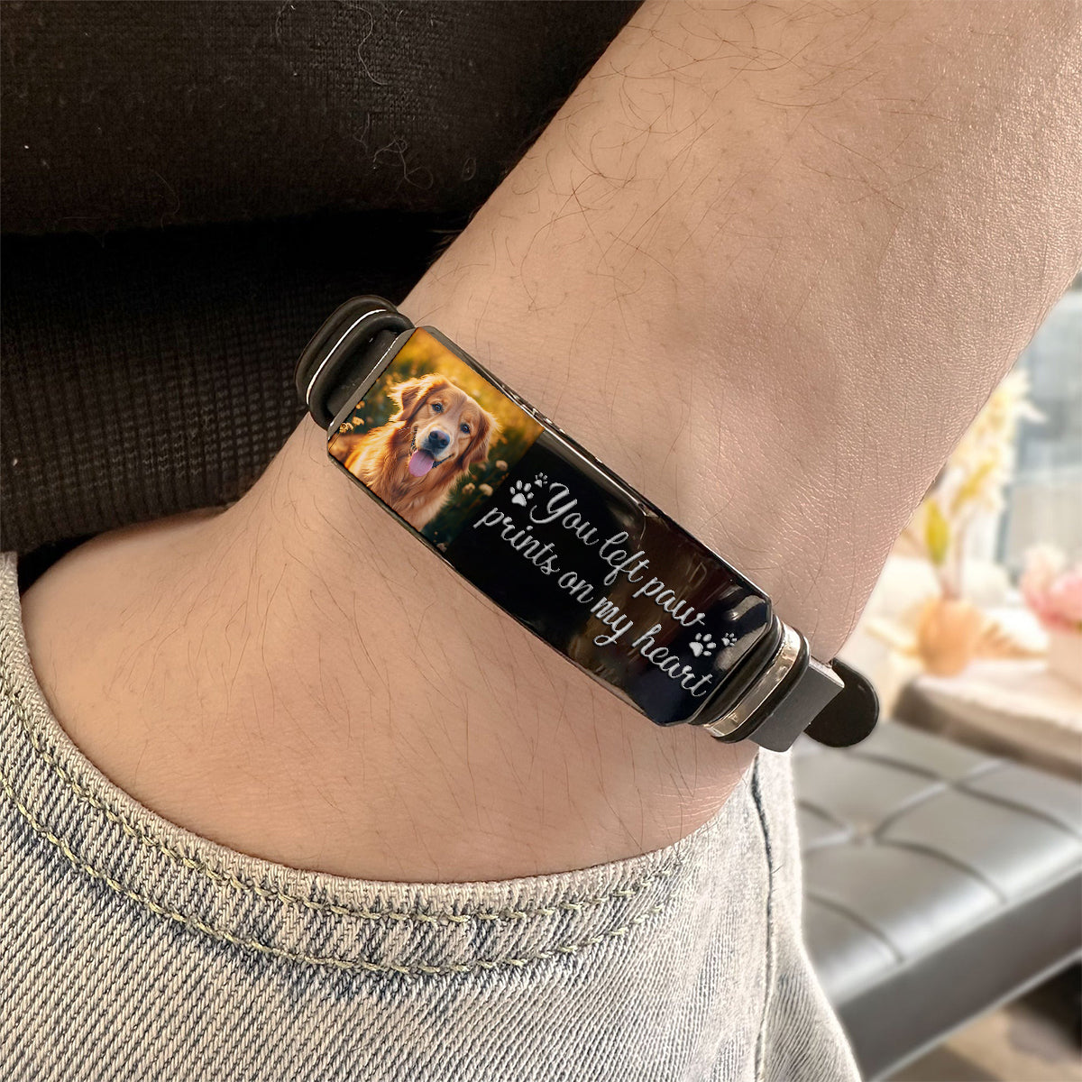 You Left Paw Prints On My Heart - Personalized Dog Engraved Bracelet