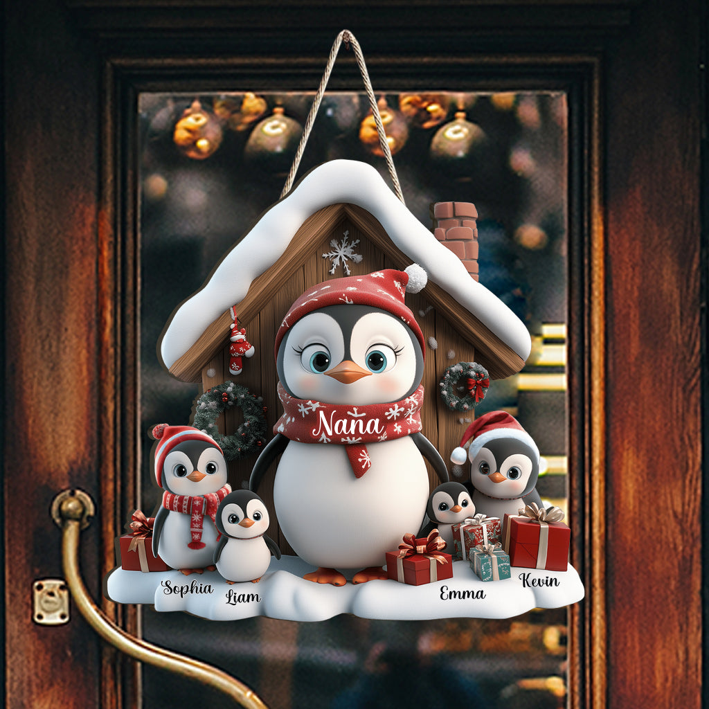Any Title Cute Penguin - Personalized Grandma Custom Shaped Wood Sign
