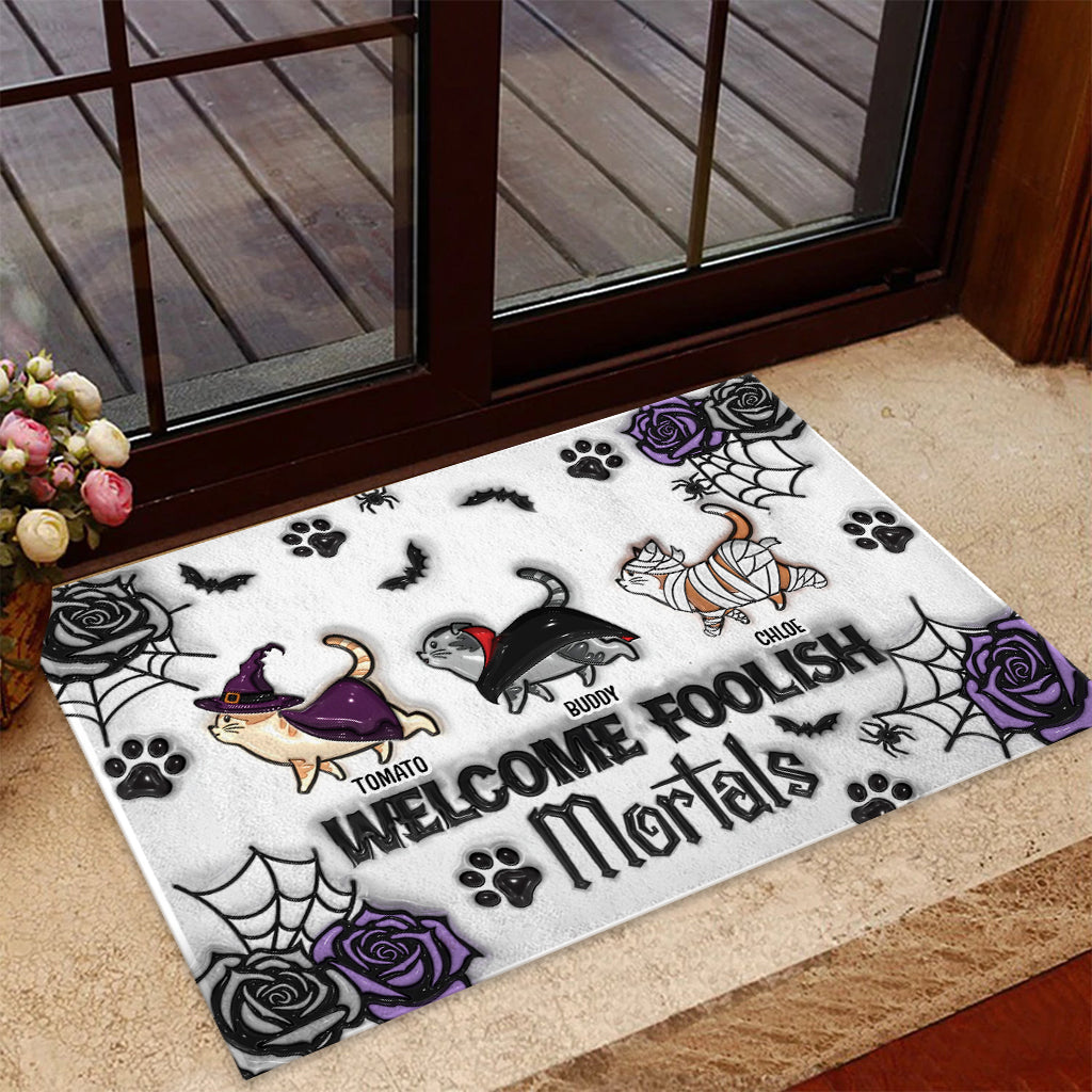 Welcome Foolish Mortals - Personalized Cat Doormat