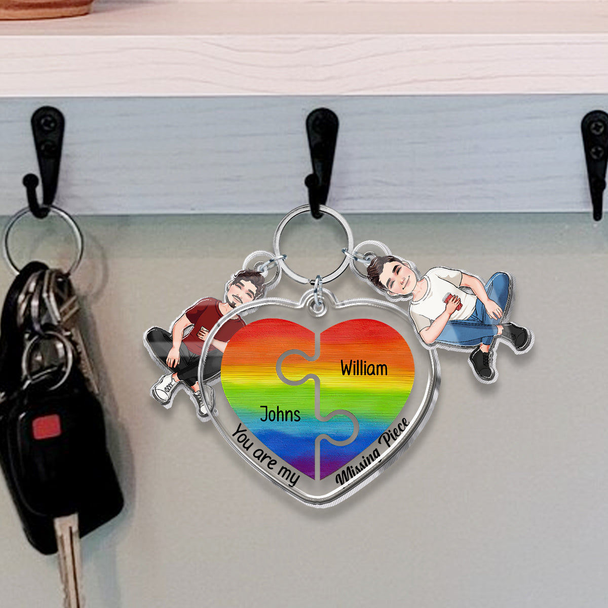 You Are My Missing Piece - Personalized LGBT Support Keychain with Charms