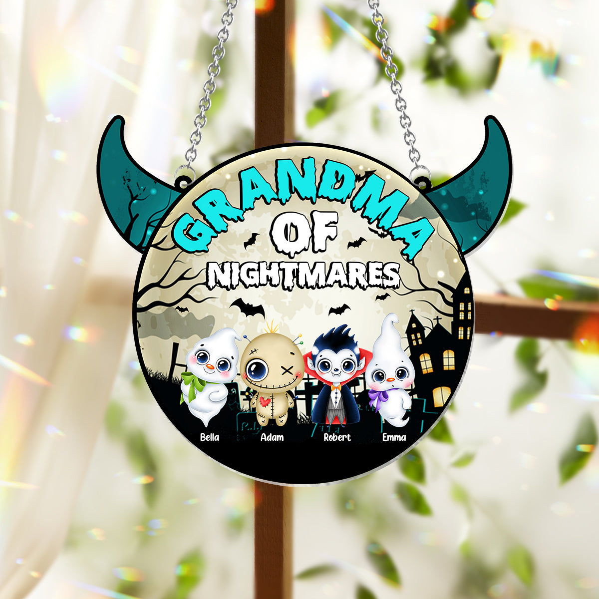 Grandma Of Little Nightmares - Personalized Grandma Window Hanging Suncatcher Ornament