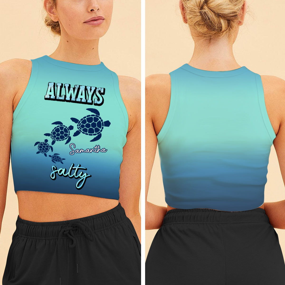 Always Salty - Personalized Turtle Crop Tank Top