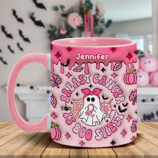 Breast Cancer Is Boo Sheet - Personalized Breast Cancer Awareness Accent Mug